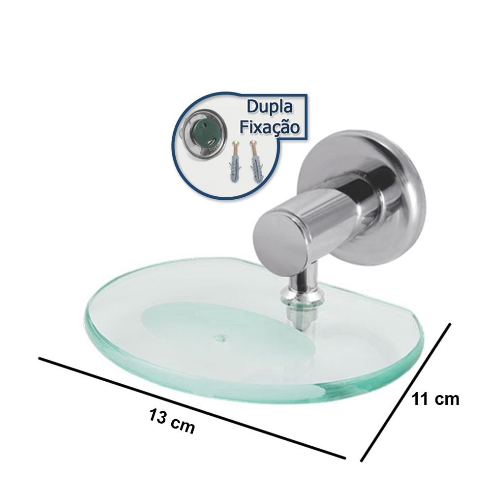 Saboneteira em Vidro Oval Temperado Dupla Fixação Linha Extra Luxo - 1