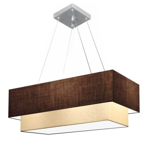 Lustre Pendente Duplo Retangular Vivare Md-4322 Cúpula em Tecido 99x40cm x 80x30cm - Café / Bege