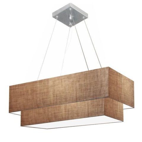 Lustre Pendente Duplo Retangular Vivare Md-4322 Cúpula em Tecido 99x40cm x 80x30cm - Palha