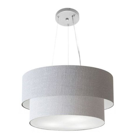Lustre Pendente Duplo Cilíndrico Vivare Md-4061 Cúpula em Tecido 50x40cm - Rustico Cinza