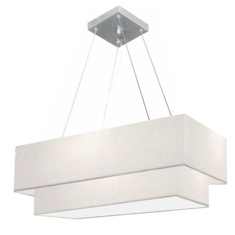 Lustre Pendente Duplo Retangular Vivare Md-4322 Cúpula em Tecido 99x40cm x 80x30cm - Branco