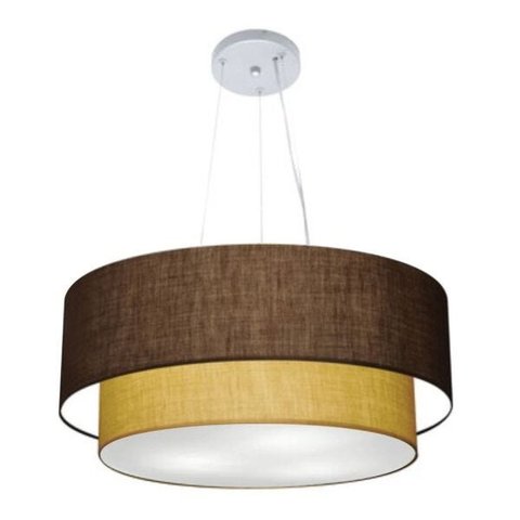 Lustre Pendente Duplo Cilíndrico Vivare Md-4179 Cúpula em Tecido 70x60cm - Café / Palha