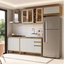 Ver imagem 1 de Armário de Cozinha Compacta Modulada 4 Peças 8 Portas com Vidro 280cm 100% MDF Barbados Espresso Móveis Bege/Amêndoa/Off White