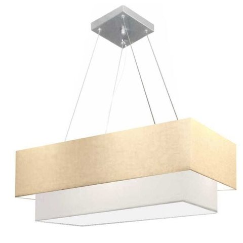 Lustre Pendente Duplo Retangular Vivare Md-4321 Cúpula em Tecido 80x40cm x 70x30cm - Algodão Crú / B