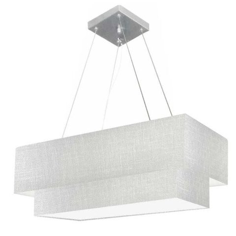 Lustre Pendente Duplo Retangular Vivare Md-4322 Cúpula em Tecido 99x40cm x 80x30cm - Rustico Cinza