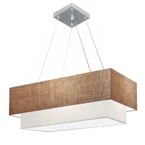 Lustre Pendente Duplo Retangular Vivare Md-4321 Cúpula em Tecido 80x40cm x 70x30cm - Palha / Branco