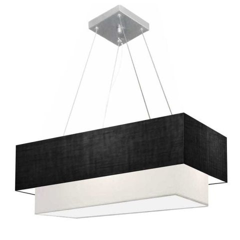 Lustre Pendente Duplo Retangular Vivare Md-4322 Cúpula em Tecido 99x40cm x 80x30cm - Preto / Branco