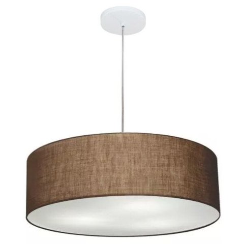 Lustre Pendente Cilíndrico Vivare Md-4217 Cúpula Tecido 50x15cm - Café