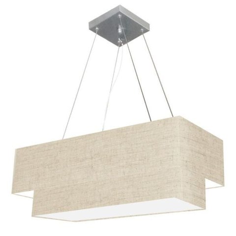 Lustre Pendente Duplo Retangular Vivare Md-4322 Cúpula em Tecido 99x40cm x 80x30cm - Rustico Bege