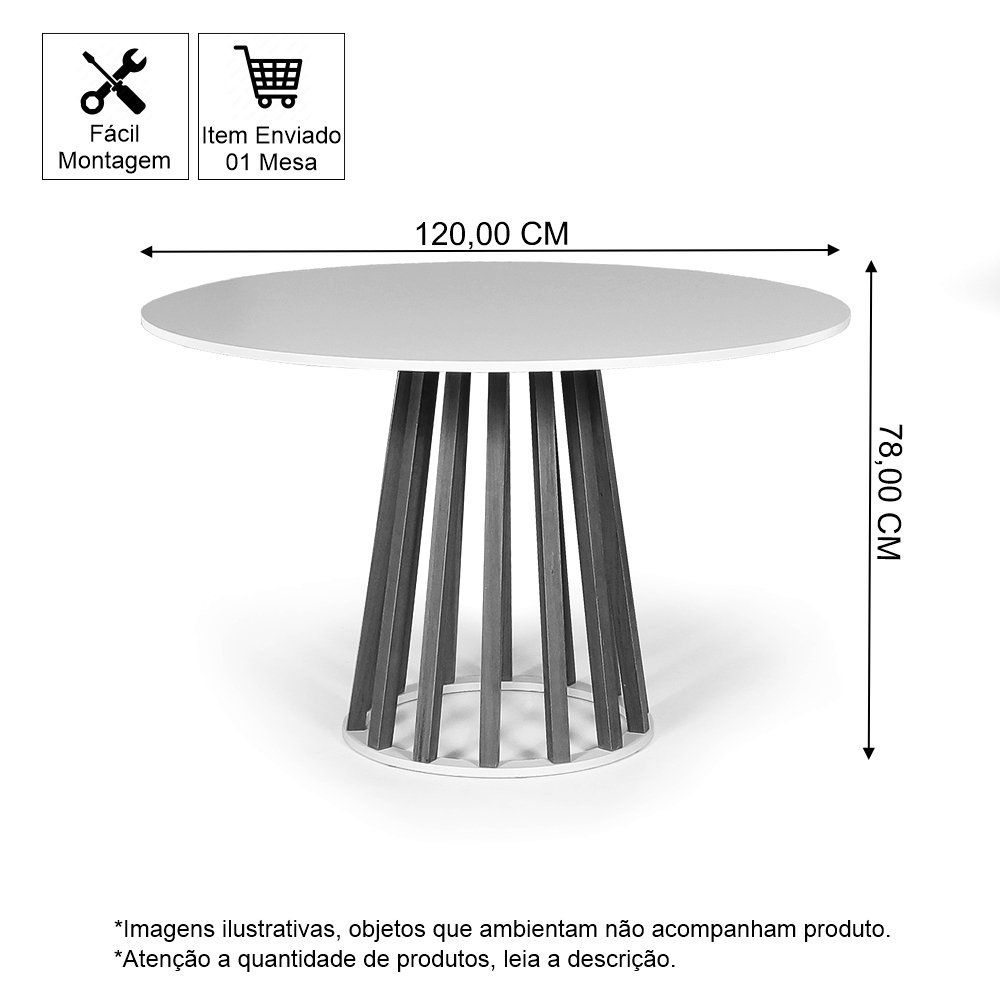 Mesa de Jantar Redonda 6 Lugares 120cm em Mdf Gabi Branca - Straub Web - 3