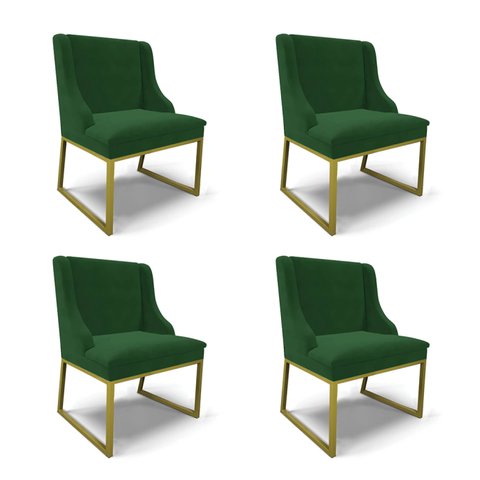 Cadeira Sala de Jantar Industrial Dourado Kit 4 Liz Veludo Verde D03 - D’Rossi