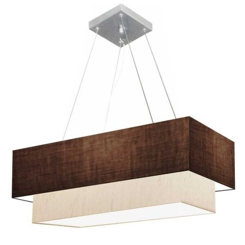 Lustre Pendente Duplo Retangular Vivare Md-4321 Cúpula em Tecido 80x40cm x 70x30cm - Café / Linho Be