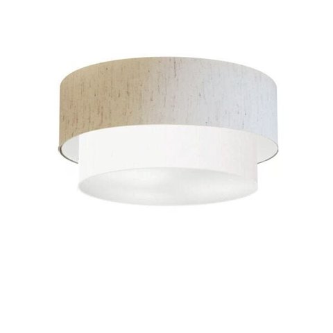 Plafon Duplo Cilíndrico Vivare Md-3017 Cúpula em Tecido 50x40cm - Linho Bege / Branco