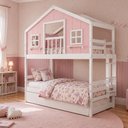 Ver imagem 2 de Treliche Casinha Dos Sonhos com Varanda Madeira Maciça Rosa/ Branco Megamobilia