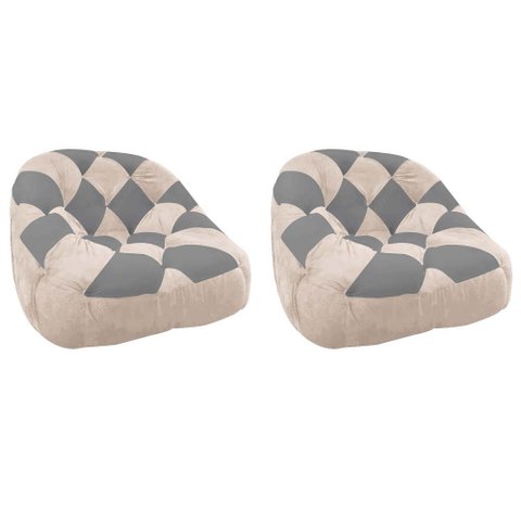 Kit 02 Poltrona Paloma Escritório Sala Pé Plástico Suede Bege e Suede Cinza - Dominic Decor