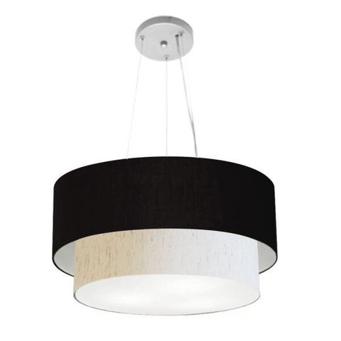 Lustre Pendente Duplo Cilíndrico Vivare Md-4061 Cúpula em Tecido 50x40cm - Preto / Linho Bege