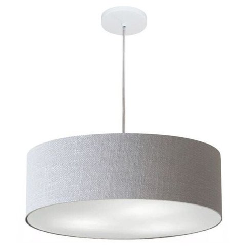 Lustre Pendente Cilíndrico Vivare Md-4217 Cúpula Tecido 50x15cm - Rustico Cinza