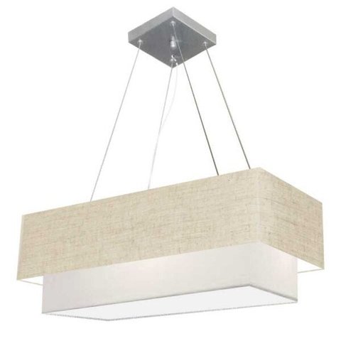 Lustre Pendente Duplo Retangular Vivare Md-4322 Cúpula em Tecido 99x40cm x 80x30cm - Rustico Bege / 