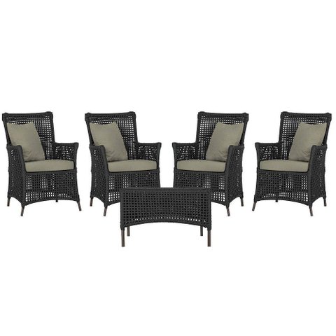 4 Poltronas e 1 Mesa Igapó Alumínio Marrom Corda Náutica E8 Preto