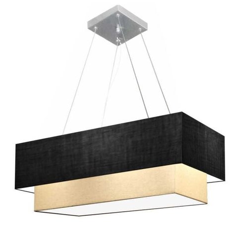 Lustre Pendente Duplo Retangular Vivare Md-4322 Cúpula em Tecido 99x40cm x 80x30cm - Preto / Bege