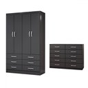 Ver imagem 3 de Guarda-roupa Solteiro Leo 4 Portas 6 Gavetas com Cômoda 10 Gavetas Preto - Panorama Móveis