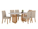 Ver imagem 1 de Conjunto Sala de Jantar Mesa Téssera 170 Tampo Vidro Off White com 6 Cadeiras Bonna - Lopas Amendoa