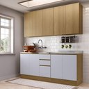 Ver imagem 1 de Cozinha Compacta 4 Pçs Tampo 200cm Slim Luciane Móveis Freijó-freijó -cinza Cristal