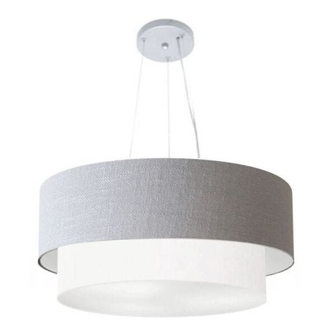 Lustre Pendente Duplo Cilíndrico Vivare Md-4179 Cúpula em Tecido 70x60cm - Rustico Cinza / Branco