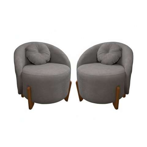 Kit 02 Poltronas Orgânicas Curvas Amsterdã Boucle Cinza - Montanari'S Decor