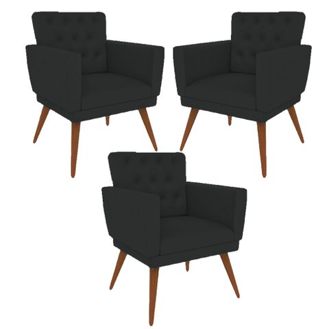 Kit 3 Poltronas Nina com Capitone - Preto