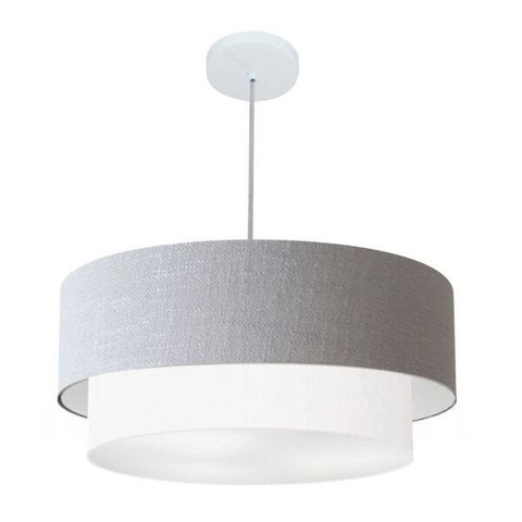 Lustre Pendente Duplo Cilíndrico Vivare Md-4357 Cúpula em Tecido 60x50cm - Rustico Cinza / Branco