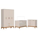 Ver imagem 1 de Dormitório Infantil Flip Guarda Roupa 4 Portas, Cômoda 1 Porta e Berço Areia Fosco - Reller Mó