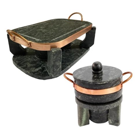 Chapa de Pedra Gourmet Fondue 31cm + Panela 800ml + Rechauds
