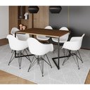 Ver imagem 1 de Mesa Industrial Jantar Retangular Amêndoa 137X90Cm Base V Com 6 Poltronas Brancas Ferro Amendoa