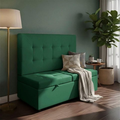 Canto Alemão Recamier Bau + Painel Madri 160cm Veludo Verde - Inova Decor