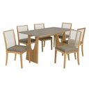 Ver imagem 2 de Sala Jantar Mesa Mila Premium Madeira Maciça C/ Tampo Madeirado C/ Vidro 160x90cm e 6 Cadeiras Lara
