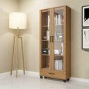 Ver imagem 1 de Estante em Mdf para Livros C58 1 Gaveta 2 Portas Vidro Estilo Industrial Freijó Dalla Costa