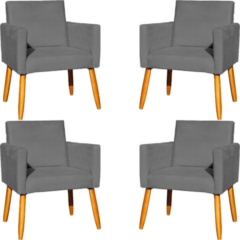 Kit 4 Poltrona para Sala Recepção Consultório Cadeira Nina Suede Cores Pés Palito