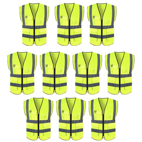 Colete Refletivo Sinalizador Kit 10 Unidades Segurança Trabalho EPI Obra Fiscalizaçao Blusao Fluores