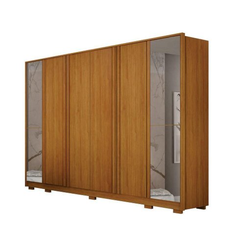 Guarda Roupa Casal Ares 6 Portas de Bater 6 Gavetas MDF com Espelho Cinamomo Leifer Móveis