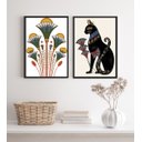 Ver imagem 1 de Kit 2 Quadros Egípcios Gato Bastet e Flor de Lotus 45x34cm - com Vidro:madeira Branca