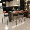 Ver imagem 2 de Kit 04 Banquetas Baixa Cozinha Sala Jantar Bancada Milão L02 Couríssimo Camel Couríssimo Preto Brilh