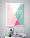 Ver imagem 1 de Quadro Decorativo Abstrato Geométrico Rosê Verde - 70x50cm:moldura Branca
