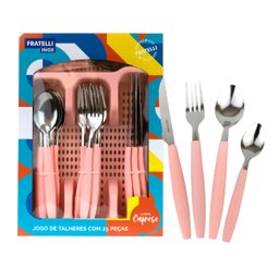 Jogo de Talheres Inox 25 Peças Faqueiro Linha Caprese Com Porta Talher Rosa Fratelli - 7