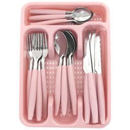 Jogo de Talheres Inox 25 Peças Faqueiro Linha Caprese Com Porta Talher Rosa Fratelli - 2