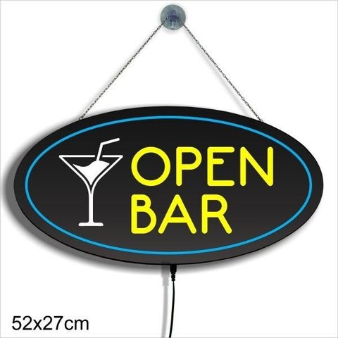 Display Luminoso Letreiro Led Oval 52x27cm Open Bar Boteco