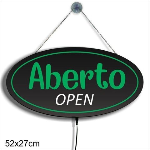 Display Luminoso Letreiro Led Oval 52x27cm Aberto / Open