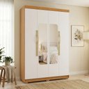 Ver imagem 1 de Guarda-Roupa Solteiro Siena com Espelho 4 Portas 3 Gavetas 100% MDF Off White/Cerejeira/Nevaska