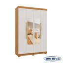 Ver imagem 5 de Guarda-Roupa Solteiro Siena com Espelho 4 Portas 3 Gavetas 100% MDF Off White/Cerejeira/Nevaska