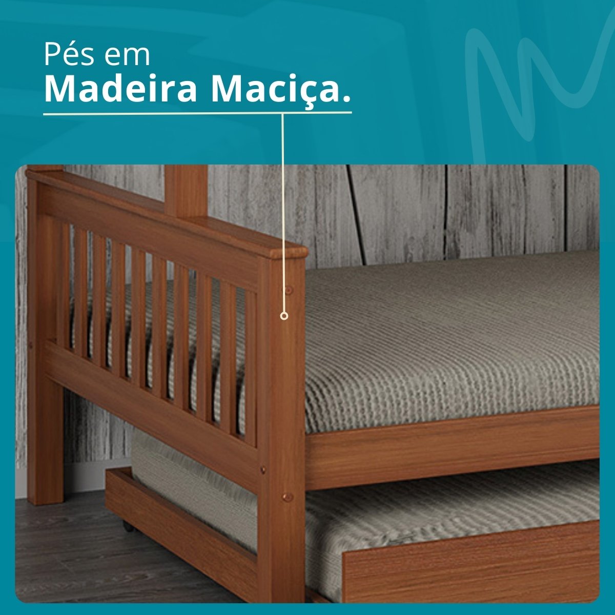 Beliche Casal Solteiro de Madeira Merk com Cama Auxiliar Casal - 4